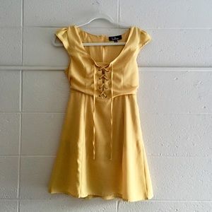 Yellow Lulus Lace Up Mini Dress